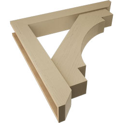 Ekena Millwork - BKTUR0554X38X38MRC06RCPR - Timberthane Faux Wood Merced Style Bracket w/ Offset Brace, Slat Ends, 5 1/2"W x 38"D x 38"H, Primed Tan