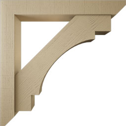 Ekena Millwork - BKTUR0554X40X40MRC06RCPR - Timberthane Faux Wood Merced Style Bracket w/ Offset Brace, Slat Ends, 5 1/2"W x 40"D x 40"H, Primed Tan