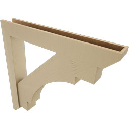 Ekena Millwork - BKTUR0554X40X40MRC06RCPR - Timberthane Faux Wood Merced Style Bracket w/ Offset Brace, Slat Ends, 5 1/2"W x 40"D x 40"H, Primed Tan