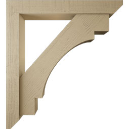 Ekena Millwork - BKTUR0554X40X44MRC06RCPR - Timberthane Faux Wood Merced Style Bracket w/ Offset Brace, Slat Ends, 5 1/2"W x 40"D x 44"H, Primed Tan