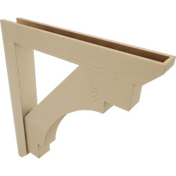 Ekena Millwork - BKTUR0554X40X44MRC06RCPR - Timberthane Faux Wood Merced Style Bracket w/ Offset Brace, Slat Ends, 5 1/2"W x 40"D x 44"H, Primed Tan