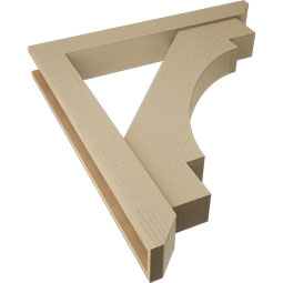 Ekena Millwork - BKTUR0554X40X44MRC06RCPR - Timberthane Faux Wood Merced Style Bracket w/ Offset Brace, Slat Ends, 5 1/2"W x 40"D x 44"H, Primed Tan