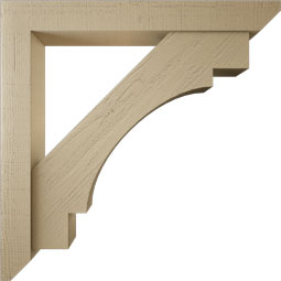 Ekena Millwork - BKTUR0554X42X42MRC06RCPR - Timberthane Faux Wood Merced Style Bracket w/ Offset Brace, Slat Ends, 5 1/2"W x 42"D x 42"H, Primed Tan