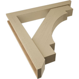 Ekena Millwork - BKTUR0554X42X42MRC06RCPR - Timberthane Faux Wood Merced Style Bracket w/ Offset Brace, Slat Ends, 5 1/2"W x 42"D x 42"H, Primed Tan