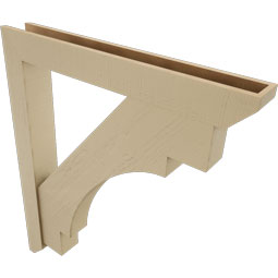 Ekena Millwork - BKTUR0554X42X48MRC06RCPR - Timberthane Faux Wood Merced Style Bracket w/ Offset Brace, Slat Ends, 5 1/2"W x 42"D x 48"H, Primed Tan