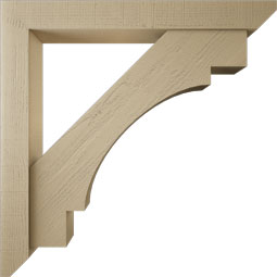 Ekena Millwork - BKTUR0554X44X44MRC06RCPR - Timberthane Faux Wood Merced Style Bracket w/ Offset Brace, Slat Ends, 5 1/2"W x 44"D x 44"H, Primed Tan