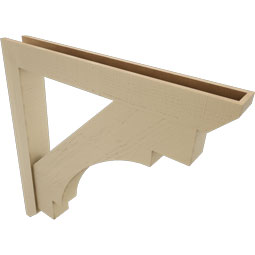 Ekena Millwork - BKTUR0554X44X44MRC06RCPR - Timberthane Faux Wood Merced Style Bracket w/ Offset Brace, Slat Ends, 5 1/2"W x 44"D x 44"H, Primed Tan
