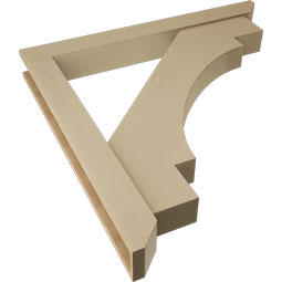 Ekena Millwork - BKTUR0554X48X48MRC06RCPR - Timberthane Faux Wood Merced Style Bracket w/ Offset Brace, Slat Ends, 5 1/2"W x 48"D x 48"H, Primed Tan