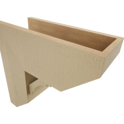 Ekena Millwork - BKTUR0756X18X18MRC06RCPR - Timberthane Faux Wood Merced Style Bracket w/ Offset Brace, Slat Ends, 7 1/2"W x 18"D x 18"H, Primed Tan