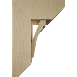 Ekena Millwork - BKTUR0756X18X26MRC06RCPR - Timberthane Faux Wood Merced Style Bracket w/ Offset Brace, Slat Ends, 7 1/2"W x 18"D x 26"H, Primed Tan