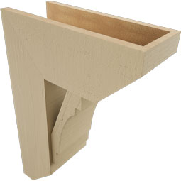 Ekena Millwork - BKTUR0756X18X26MRC06RCPR - Timberthane Faux Wood Merced Style Bracket w/ Offset Brace, Slat Ends, 7 1/2"W x 18"D x 26"H, Primed Tan