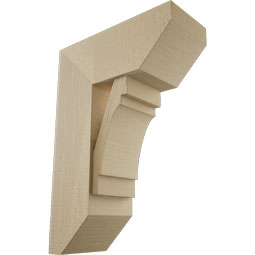 Ekena Millwork - BKTUR0756X18X26MRC06RCPR - Timberthane Faux Wood Merced Style Bracket w/ Offset Brace, Slat Ends, 7 1/2"W x 18"D x 26"H, Primed Tan