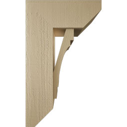 Ekena Millwork - BKTUR0756X18X30MRC06RCPR - Timberthane Faux Wood Merced Style Bracket w/ Offset Brace, Slat Ends, 7 1/2"W x 18"D x 30"H, Primed Tan