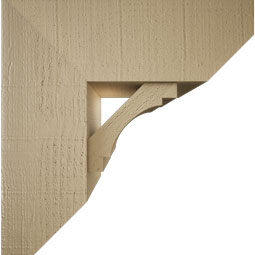 Ekena Millwork - BKTUR0756X20X20MRC06RCPR - Timberthane Faux Wood Merced Style Bracket w/ Offset Brace, Slat Ends, 7 1/2"W x 20"D x 20"H, Primed Tan