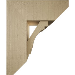 Ekena Millwork - BKTUR0756X20X24MRC06RCPR - Timberthane Faux Wood Merced Style Bracket w/ Offset Brace, Slat Ends, 7 1/2"W x 20"D x 24"H, Primed Tan