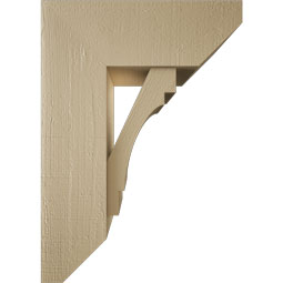 Ekena Millwork - BKTUR0756X20X28MRC06RCPR - Timberthane Faux Wood Merced Style Bracket w/ Offset Brace, Slat Ends, 7 1/2"W x 20"D x 28"H, Primed Tan