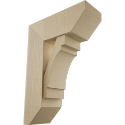 Ekena Millwork - BKTUR0756X20X28MRC06RCPR - Timberthane Faux Wood Merced Style Bracket w/ Offset Brace, Slat Ends, 7 1/2"W x 20"D x 28"H, Primed Tan