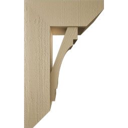 Ekena Millwork - BKTUR0756X20X32MRC06RCPR - Timberthane Faux Wood Merced Style Bracket w/ Offset Brace, Slat Ends, 7 1/2"W x 20"D x 32"H, Primed Tan