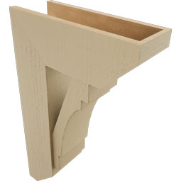 Ekena Millwork - BKTUR0756X20X32MRC06RCPR - Timberthane Faux Wood Merced Style Bracket w/ Offset Brace, Slat Ends, 7 1/2"W x 20"D x 32"H, Primed Tan