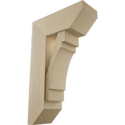 Ekena Millwork - BKTUR0756X20X32MRC06RCPR - Timberthane Faux Wood Merced Style Bracket w/ Offset Brace, Slat Ends, 7 1/2"W x 20"D x 32"H, Primed Tan