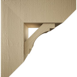Ekena Millwork - BKTUR0756X22X22MRC06RCPR - Timberthane Faux Wood Merced Style Bracket w/ Offset Brace, Slat Ends, 7 1/2"W x 22"D x 22"H, Primed Tan