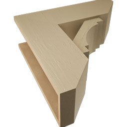 Ekena Millwork - BKTUR0756X22X22MRC06RCPR - Timberthane Faux Wood Merced Style Bracket w/ Offset Brace, Slat Ends, 7 1/2"W x 22"D x 22"H, Primed Tan