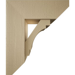 Ekena Millwork - BKTUR0756X22X26MRC06RCPR - Timberthane Faux Wood Merced Style Bracket w/ Offset Brace, Slat Ends, 7 1/2"W x 22"D x 26"H, Primed Tan