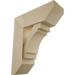 Ekena Millwork - BKTUR0756X22X26MRC06RCPR - Timberthane Faux Wood Merced Style Bracket w/ Offset Brace, Slat Ends, 7 1/2"W x 22"D x 26"H, Primed Tan