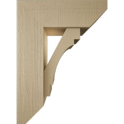 Ekena Millwork - BKTUR0756X22X30MRC06RCPR - Timberthane Faux Wood Merced Style Bracket w/ Offset Brace, Slat Ends, 7 1/2"W x 22"D x 30"H, Primed Tan