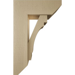 Ekena Millwork - BKTUR0756X22X34MRC06RCPR - Timberthane Faux Wood Merced Style Bracket w/ Offset Brace, Slat Ends, 7 1/2"W x 22"D x 34"H, Primed Tan
