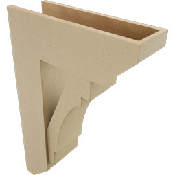 Ekena Millwork - BKTUR0756X22X34MRC06RCPR - Timberthane Faux Wood Merced Style Bracket w/ Offset Brace, Slat Ends, 7 1/2"W x 22"D x 34"H, Primed Tan