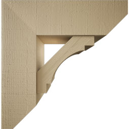 Ekena Millwork - BKTUR0756X24X24MRC06RCPR - Timberthane Faux Wood Merced Style Bracket w/ Offset Brace, Slat Ends, 7 1/2"W x 24"D x 24"H, Primed Tan