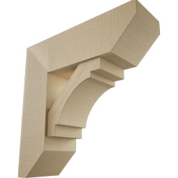 Ekena Millwork - BKTUR0756X24X24MRC06RCPR - Timberthane Faux Wood Merced Style Bracket w/ Offset Brace, Slat Ends, 7 1/2"W x 24"D x 24"H, Primed Tan