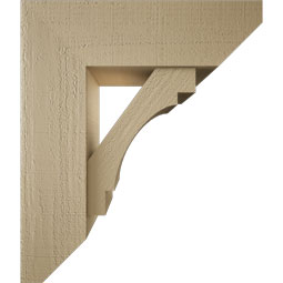 Ekena Millwork - BKTUR0756X24X28MRC06RCPR - Timberthane Faux Wood Merced Style Bracket w/ Offset Brace, Slat Ends, 7 1/2"W x 24"D x 28"H, Primed Tan