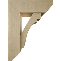 Ekena Millwork - BKTUR0756X24X32MRC06RCPR - Timberthane Faux Wood Merced Style Bracket w/ Offset Brace, Slat Ends, 7 1/2"W x 24"D x 32"H, Primed Tan