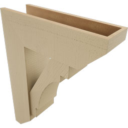 Ekena Millwork - BKTUR0756X24X32MRC06RCPR - Timberthane Faux Wood Merced Style Bracket w/ Offset Brace, Slat Ends, 7 1/2"W x 24"D x 32"H, Primed Tan