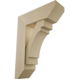 Ekena Millwork - BKTUR0756X24X32MRC06RCPR - Timberthane Faux Wood Merced Style Bracket w/ Offset Brace, Slat Ends, 7 1/2"W x 24"D x 32"H, Primed Tan