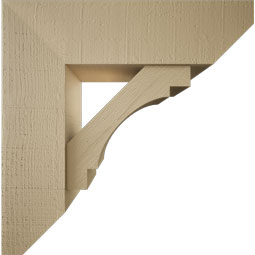 Ekena Millwork - BKTUR0756X26X26MRC06RCPR - Timberthane Faux Wood Merced Style Bracket w/ Offset Brace, Slat Ends, 7 1/2"W x 26"D x 26"H, Primed Tan