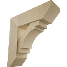 Ekena Millwork - BKTUR0756X26X26MRC06RCPR - Timberthane Faux Wood Merced Style Bracket w/ Offset Brace, Slat Ends, 7 1/2"W x 26"D x 26"H, Primed Tan