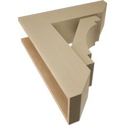 Ekena Millwork - BKTUR0756X26X30MRC06RCPR - Timberthane Faux Wood Merced Style Bracket w/ Offset Brace, Slat Ends, 7 1/2"W x 26"D x 30"H, Primed Tan