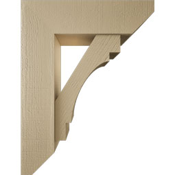 Ekena Millwork - BKTUR0756X26X34MRC06RCPR - Timberthane Faux Wood Merced Style Bracket w/ Offset Brace, Slat Ends, 7 1/2"W x 26"D x 34"H, Primed Tan
