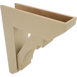 Ekena Millwork - BKTUR0756X26X34MRC06RCPR - Timberthane Faux Wood Merced Style Bracket w/ Offset Brace, Slat Ends, 7 1/2"W x 26"D x 34"H, Primed Tan