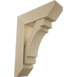 Ekena Millwork - BKTUR0756X26X34MRC06RCPR - Timberthane Faux Wood Merced Style Bracket w/ Offset Brace, Slat Ends, 7 1/2"W x 26"D x 34"H, Primed Tan
