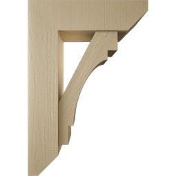 Ekena Millwork - BKTUR0756X26X38MRC06RCPR - Timberthane Faux Wood Merced Style Bracket w/ Offset Brace, Slat Ends, 7 1/2"W x 26"D x 38"H, Primed Tan