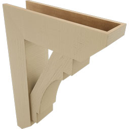 Ekena Millwork - BKTUR0756X26X38MRC06RCPR - Timberthane Faux Wood Merced Style Bracket w/ Offset Brace, Slat Ends, 7 1/2"W x 26"D x 38"H, Primed Tan