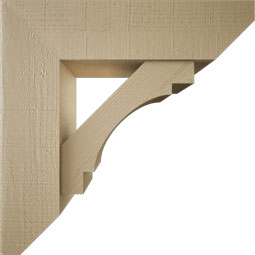 Ekena Millwork - BKTUR0756X28X28MRC06RCPR - Timberthane Faux Wood Merced Style Bracket w/ Offset Brace, Slat Ends, 7 1/2"W x 28"D x 28"H, Primed Tan
