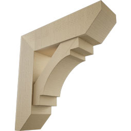Ekena Millwork - BKTUR0756X28X28MRC06RCPR - Timberthane Faux Wood Merced Style Bracket w/ Offset Brace, Slat Ends, 7 1/2"W x 28"D x 28"H, Primed Tan