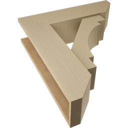 Ekena Millwork - BKTUR0756X28X32MRC06RCPR - Timberthane Faux Wood Merced Style Bracket w/ Offset Brace, Slat Ends, 7 1/2"W x 28"D x 32"H, Primed Tan