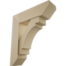 Ekena Millwork - BKTUR0756X28X32MRC06RCPR - Timberthane Faux Wood Merced Style Bracket w/ Offset Brace, Slat Ends, 7 1/2"W x 28"D x 32"H, Primed Tan