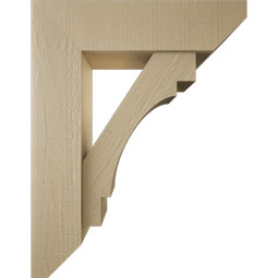 Ekena Millwork - BKTUR0756X28X36MRC06RCPR - Timberthane Faux Wood Merced Style Bracket w/ Offset Brace, Slat Ends, 7 1/2"W x 28"D x 36"H, Primed Tan